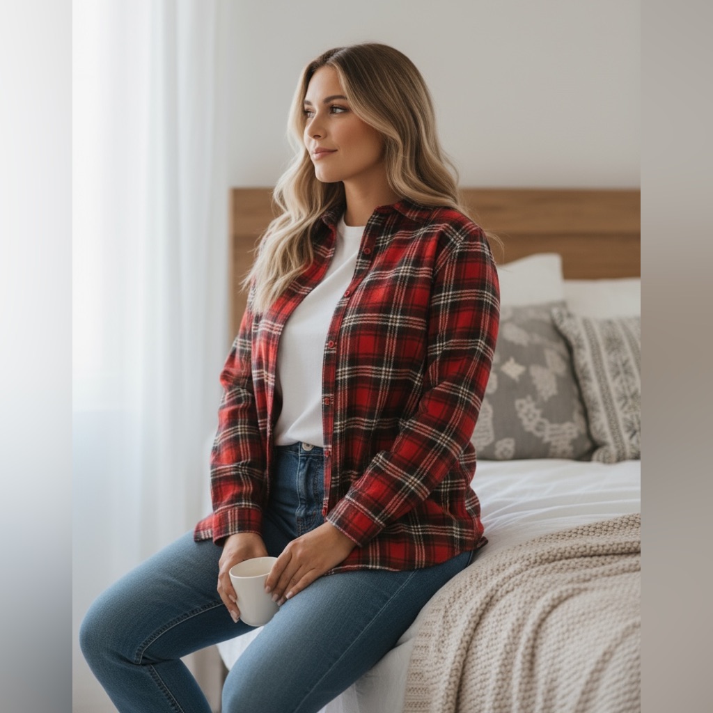 Newcreme De La Creme Classic Plaid Oversized Flannel - Warm & Cozy2x